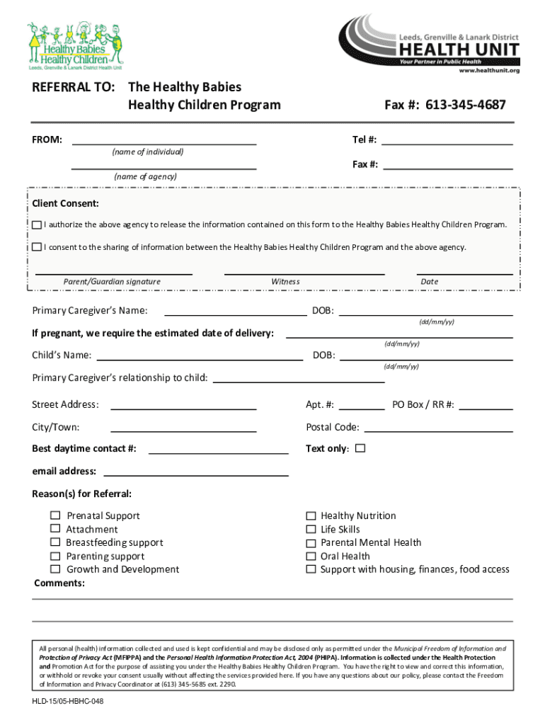 Fillable Online Healthy Babies Healthy Children Program Referral Form