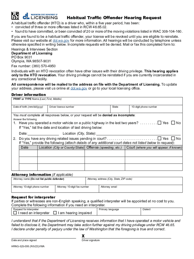 Habitual traffic offender hearing request: Fill out & sign online Preview on Page 1