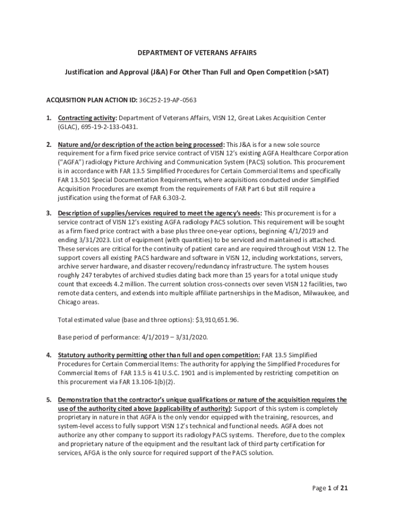 Fillable Online Justification and Approval (J&amp;A) For Other Than Full ...