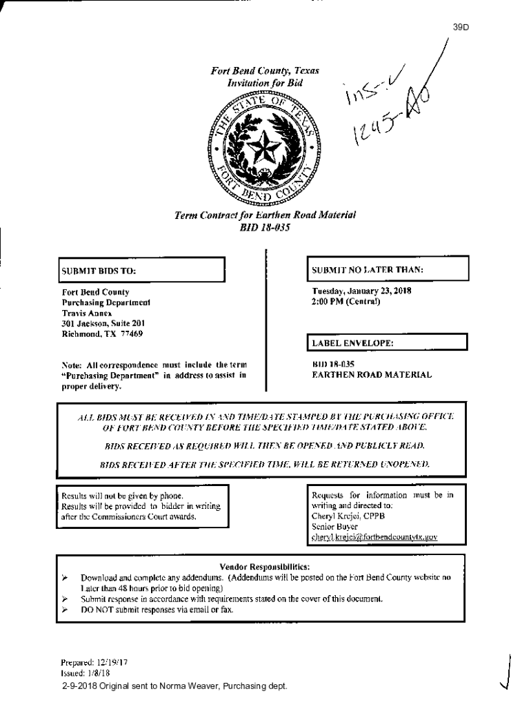 Fillable Online Fort Bend County, Texas Invitation for Bid CP Term