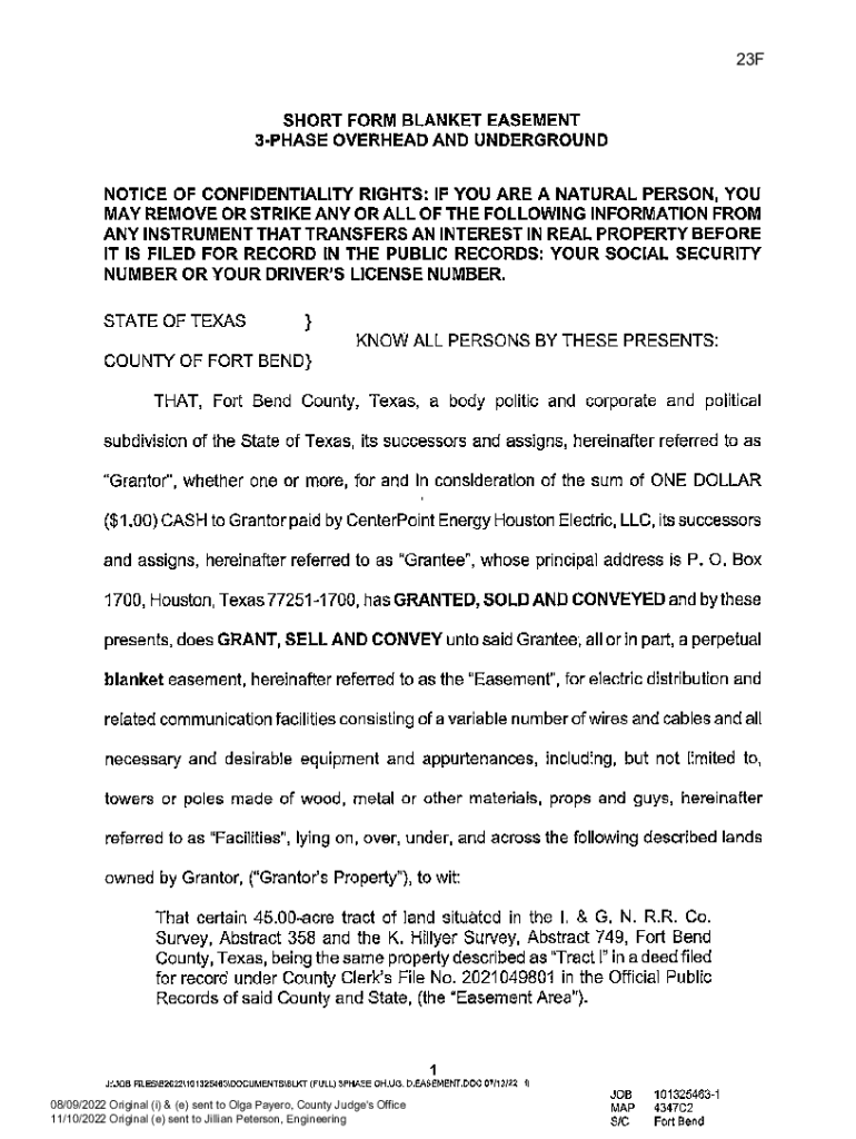 Fillable Online SHORT FORM BLANKET EASEMENT 3PHASE OVERHEAD Fax