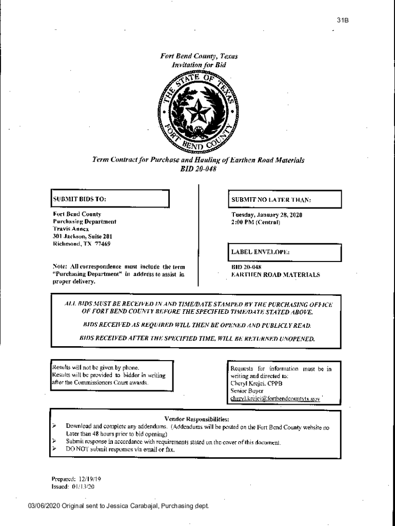 Fillable Online Fort Bend County, Texas cQ Term Contract for Purchase
