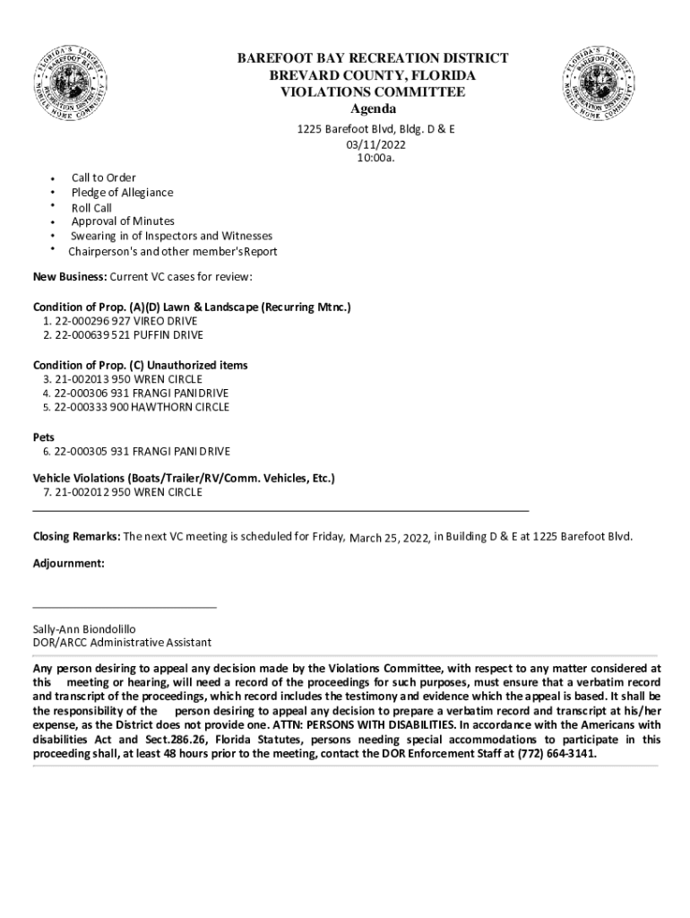 Fillable Online BAREFOOT BAY RECREATION DISTRICT BREVARD COUNTY Fax