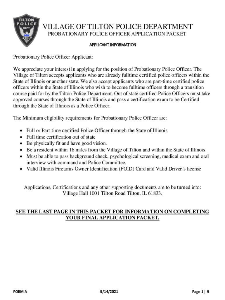 Fillable Online VILLAGE OF TILTON POLICE DEPARTMENT Fax Email Print