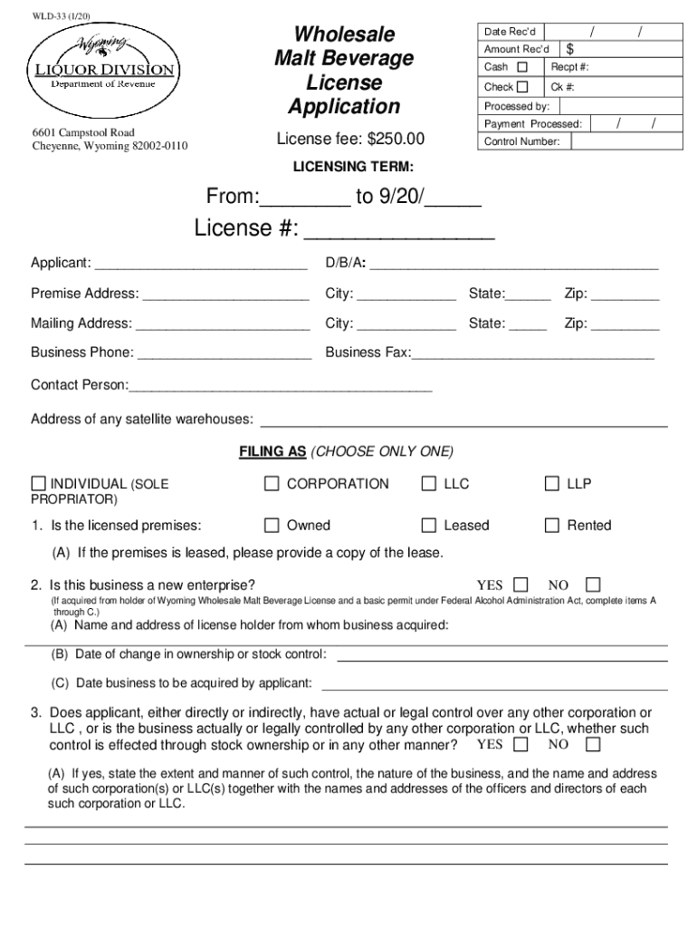 Fillable Online Wholesale Malt Beverage License Application Fax Email