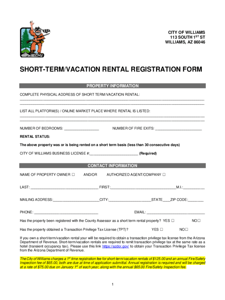 Fillable Online shortterm/vacation rental registration form Fax Email