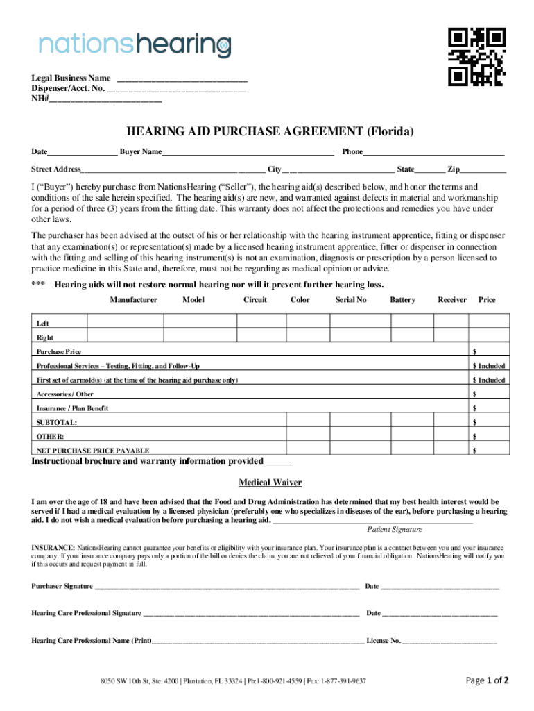 HEARING AID PURCHASE AGREEMENT (Florida) Preview on Page 1