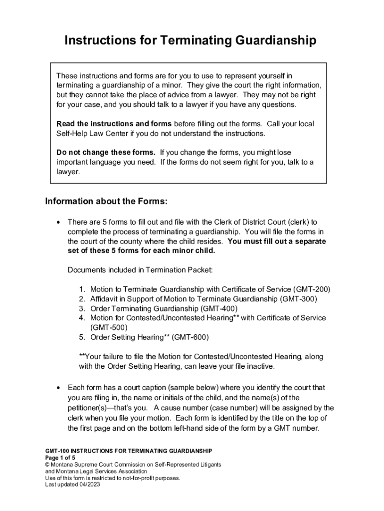 Fillable Online courts mt Ending a Guardianship California Courts
