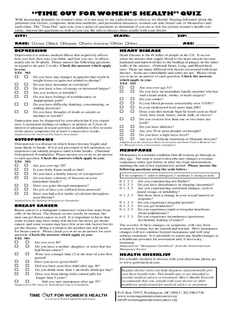 Fillable Online time out for women's health quiz 2008.pub Fax Email Print pdfFiller