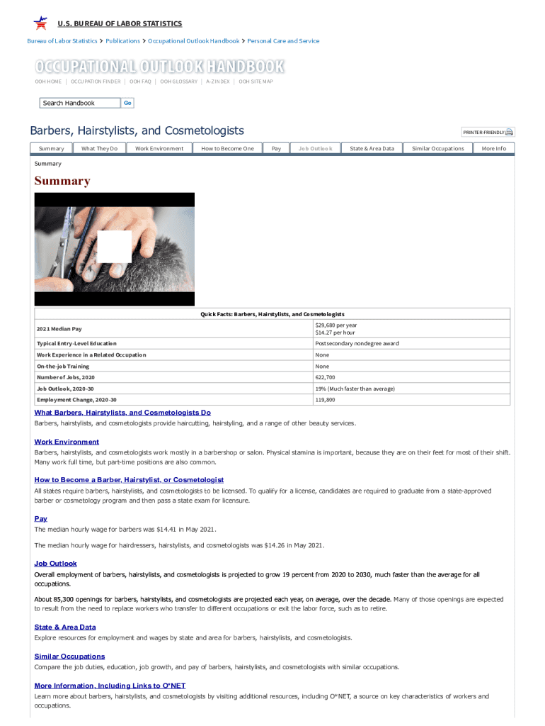 Fillable Online Personal Care and Service Occupations Fax Email Print