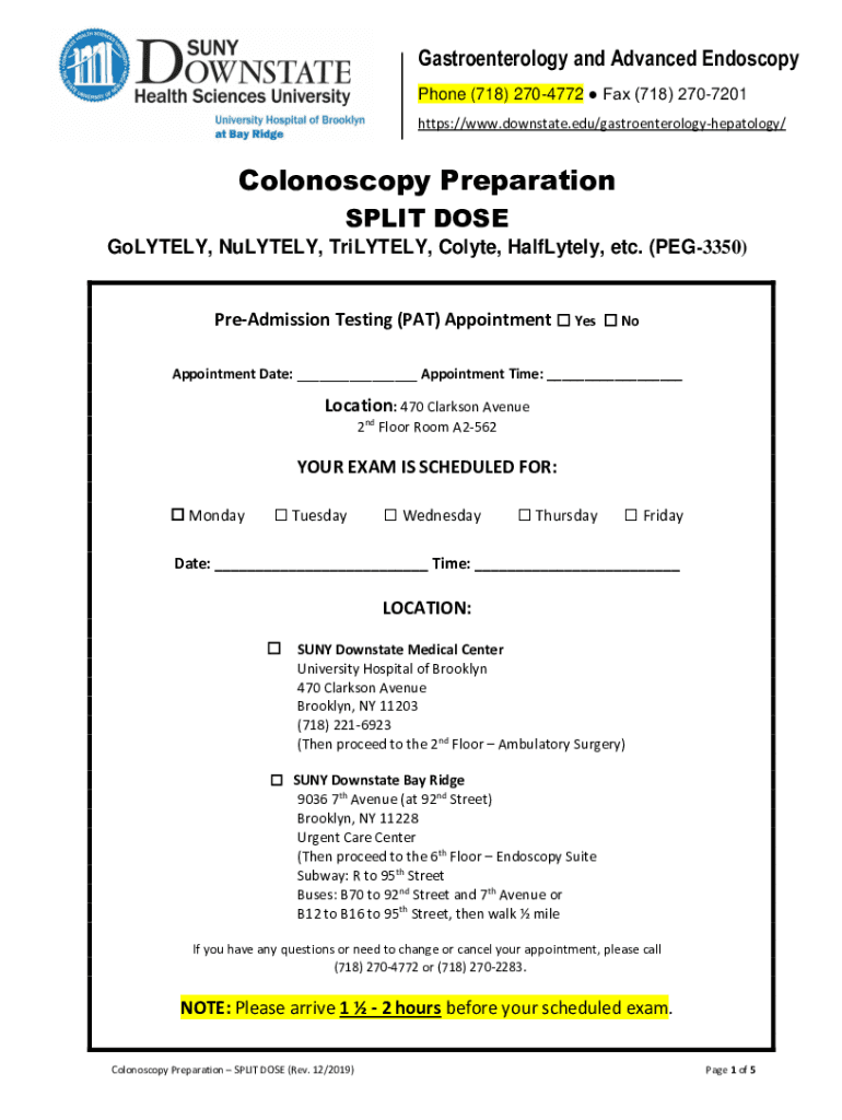 Fillable Online Colonoscopy Prep Instructions Polyethylene Glycol 3350