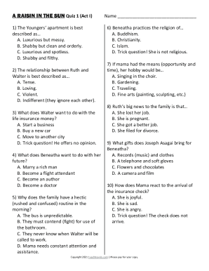 A Raisin in the Sun: Act 1, scene i Quiz