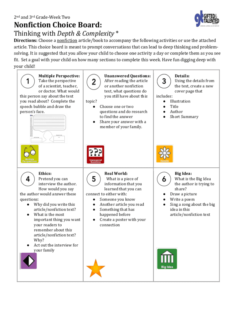 Fillable Online Choice Boards and MenusSample Activities Ready to ...