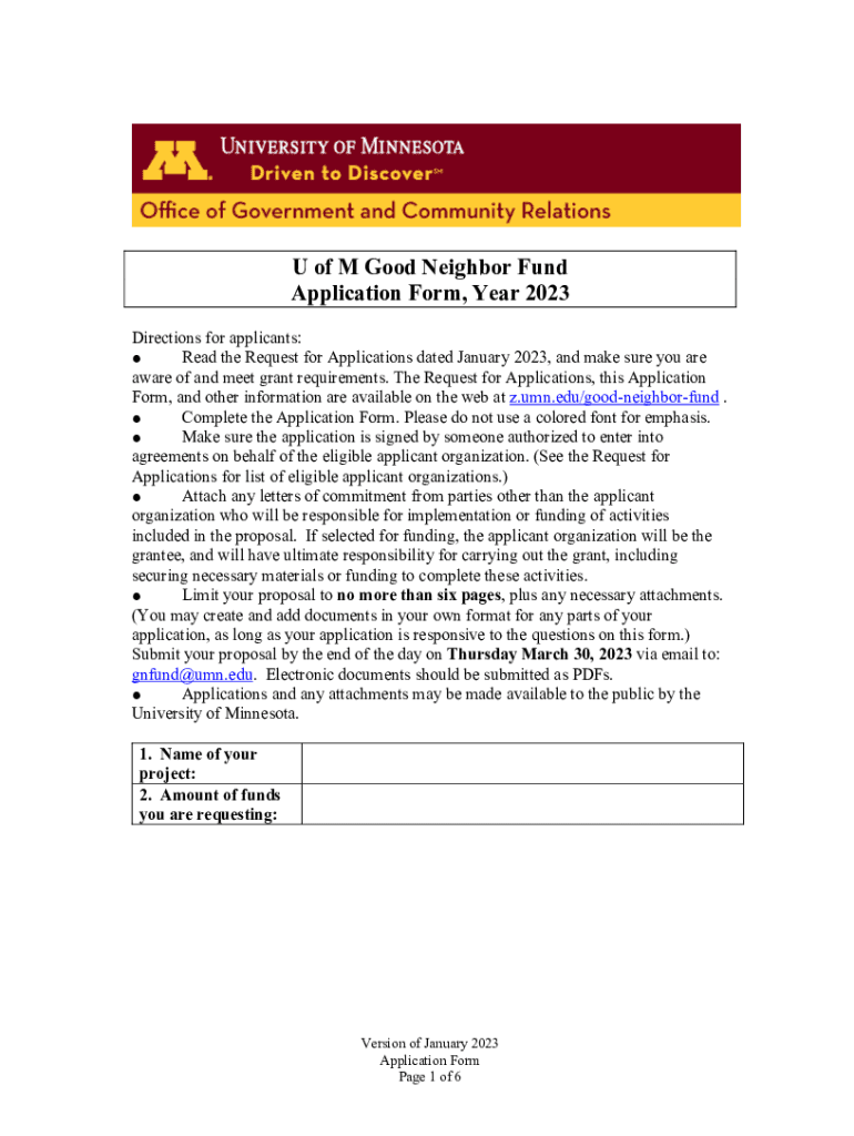 Fillable Online governmentrelations umn U of M Good Neighbor Fund