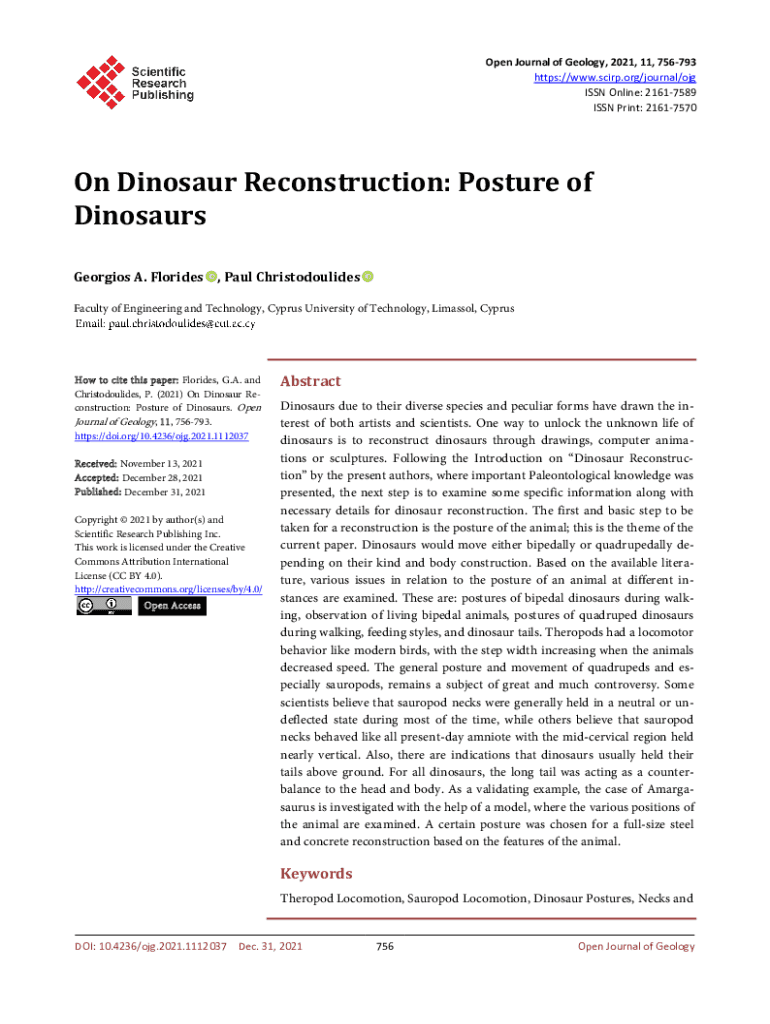 Fillable Online On Dinosaur Reconstruction. Dinosaurs due to their diverse species and peculiar ...