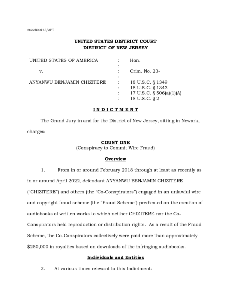 Fillable Online Nigerian National Indicted for Wire and Copyright Fraud ...