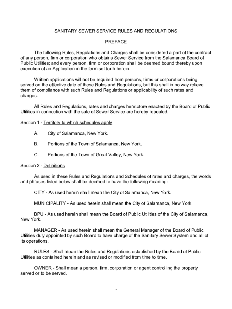 Fillable Online Sanitary Sewer Service Rules and Regulations Fax Email