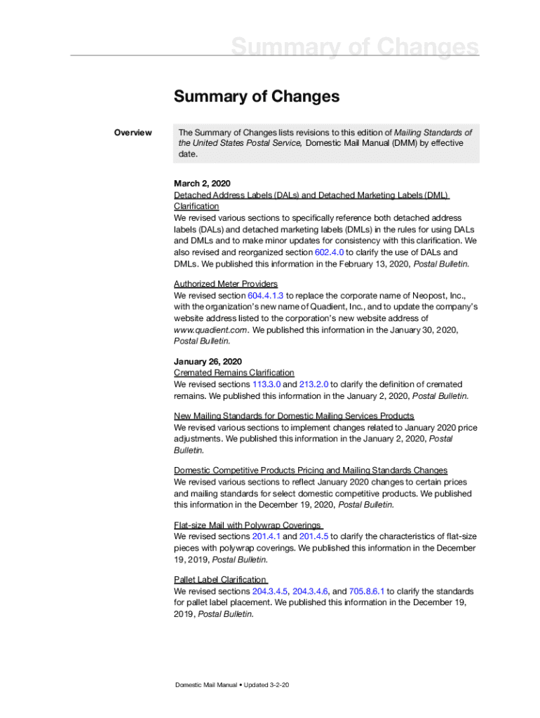 Fillable Online Domestic Mail Manual (DMM) Summary of PostalPro