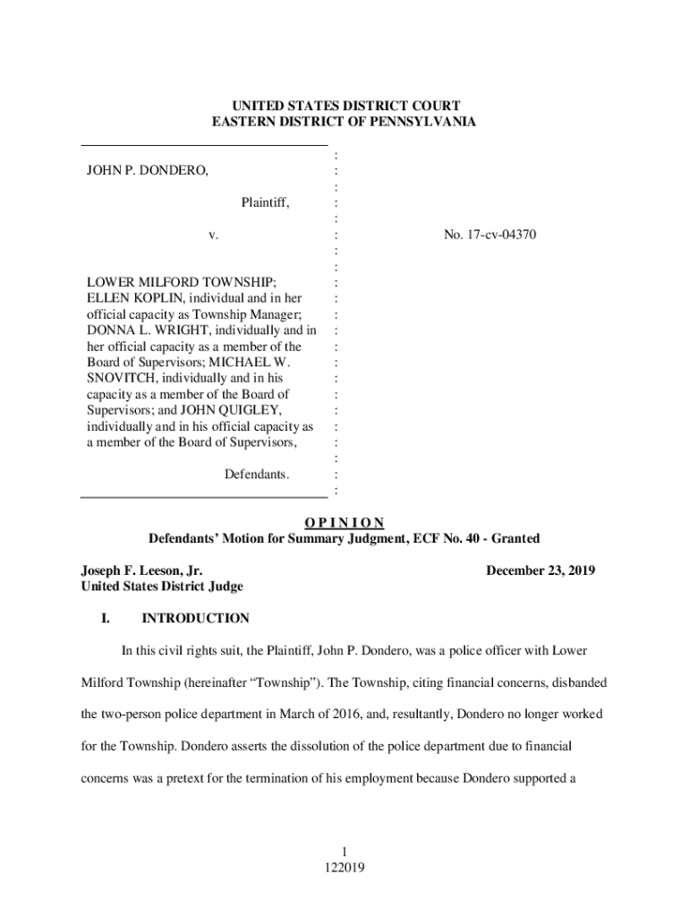 Fillable Online DONDERO v. LOWER MILFORD TOWNSHIP et al, No. 5 Fax