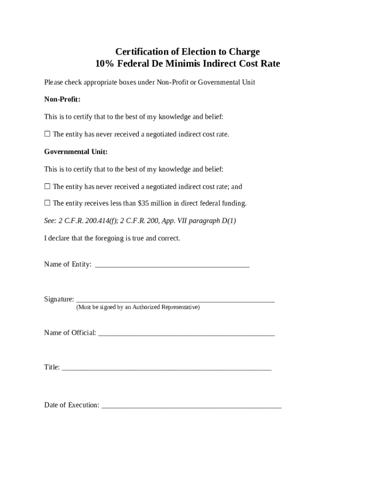 Certification of De Minimis Indirect Cost Rate adeca alabama Doc