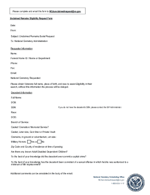 Unclaimed Remains Eligibility Request Form Date