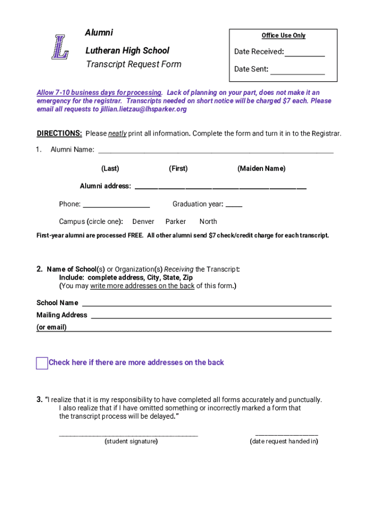 Fillable Online Alumni transcript form.doc Fax Email Print - pdfFiller