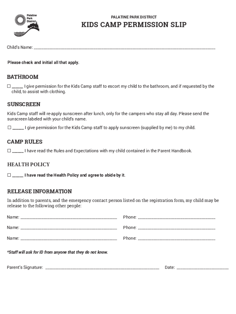 Fillable Online KIDS CAMP PERMISSION SLIP Fax Email Print - pdfFiller