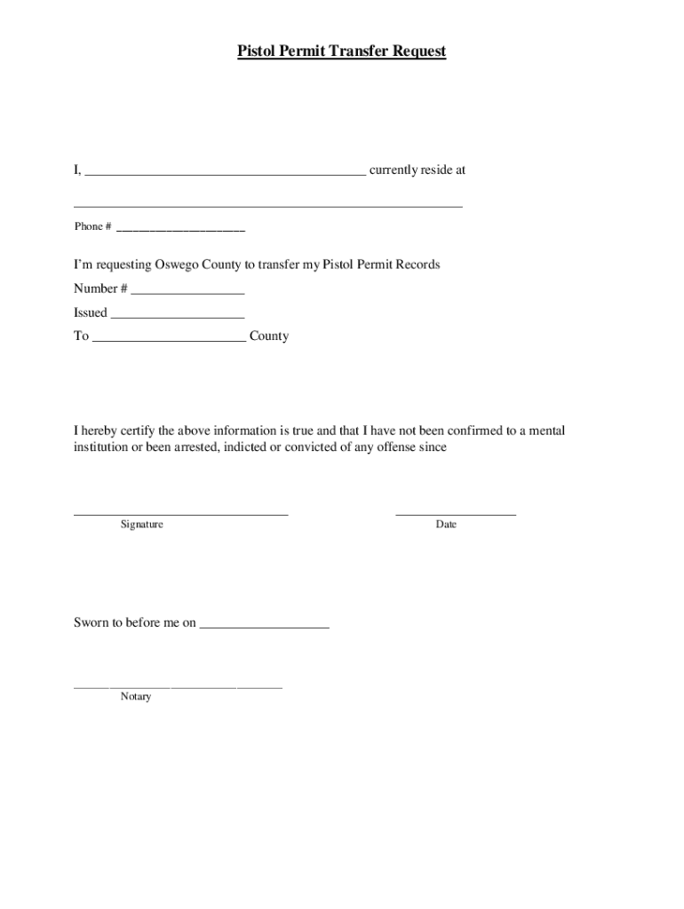 Fillable Online Pistol Permit Transfer Request.doc Fax Email Print