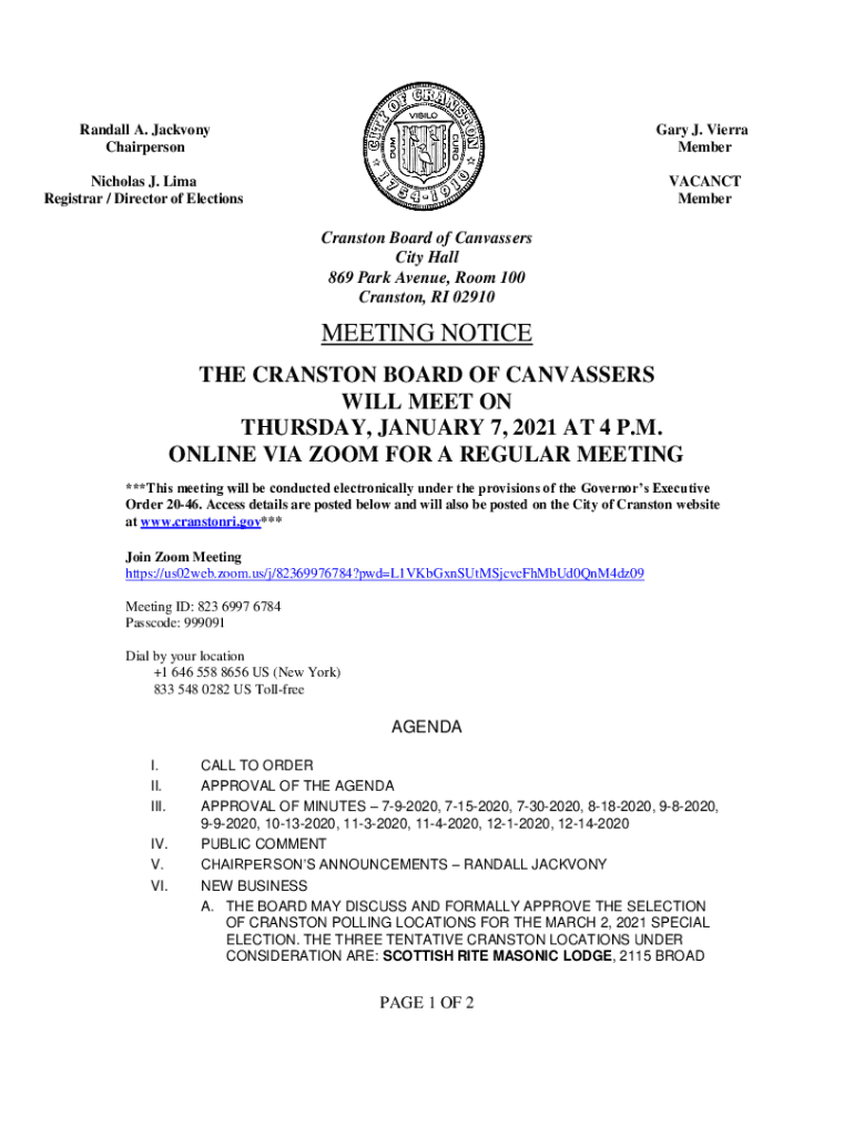 Fillable Online Cranston Board of Canvassers Fax Email Print pdfFiller