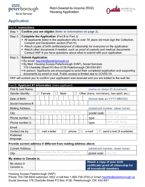 Fillable Online Rent-Geared-to-Income (RGI) Housing Application Fax ...
