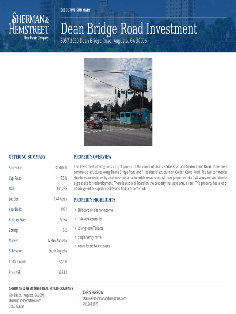 Fillable Online 2939 Deans Bridge Rd, Augusta, GA 30906 Land for Sale