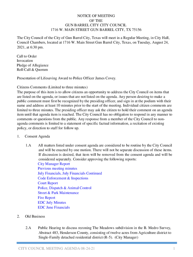 Fillable Online City of Gun Barrel City, Texas Government Fax Email