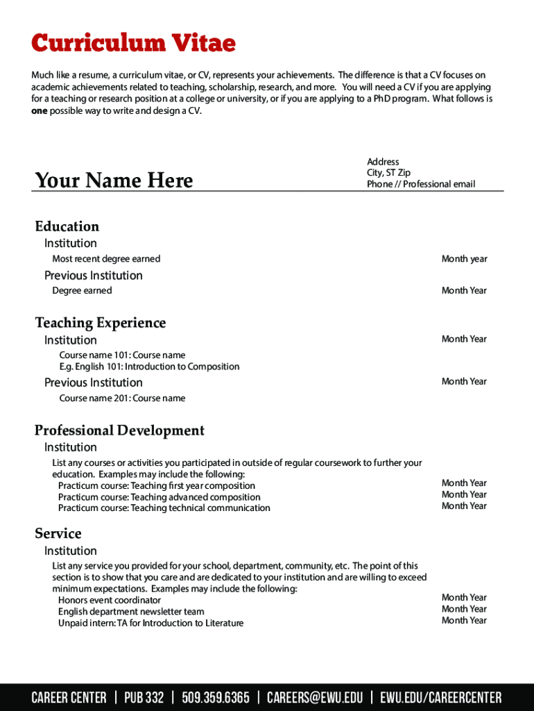 Fillable online resume vs curriculum vitae cv what s the difference