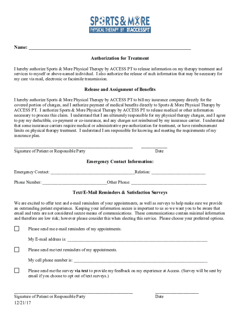 Fillable Online I hereby authorize Sports & More Physical Therapy by