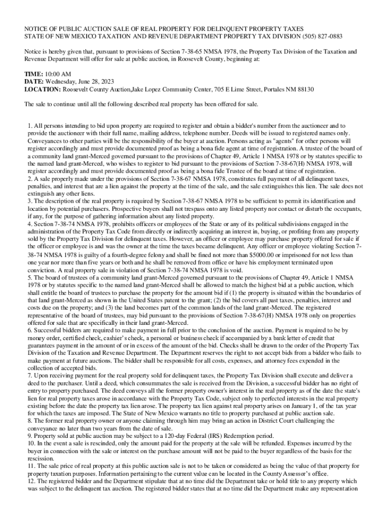 Fillable Online NOTICE OF PUBLIC AUCTION SALE OF Fax Email Print