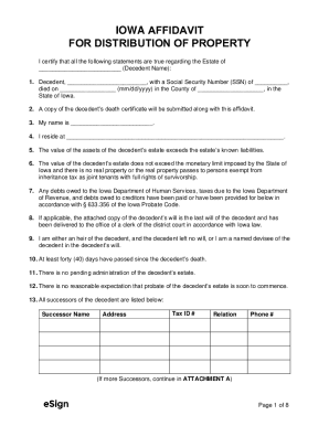 Fillable Online Iowa Affidavit for Distribution of Property Fax Email ...