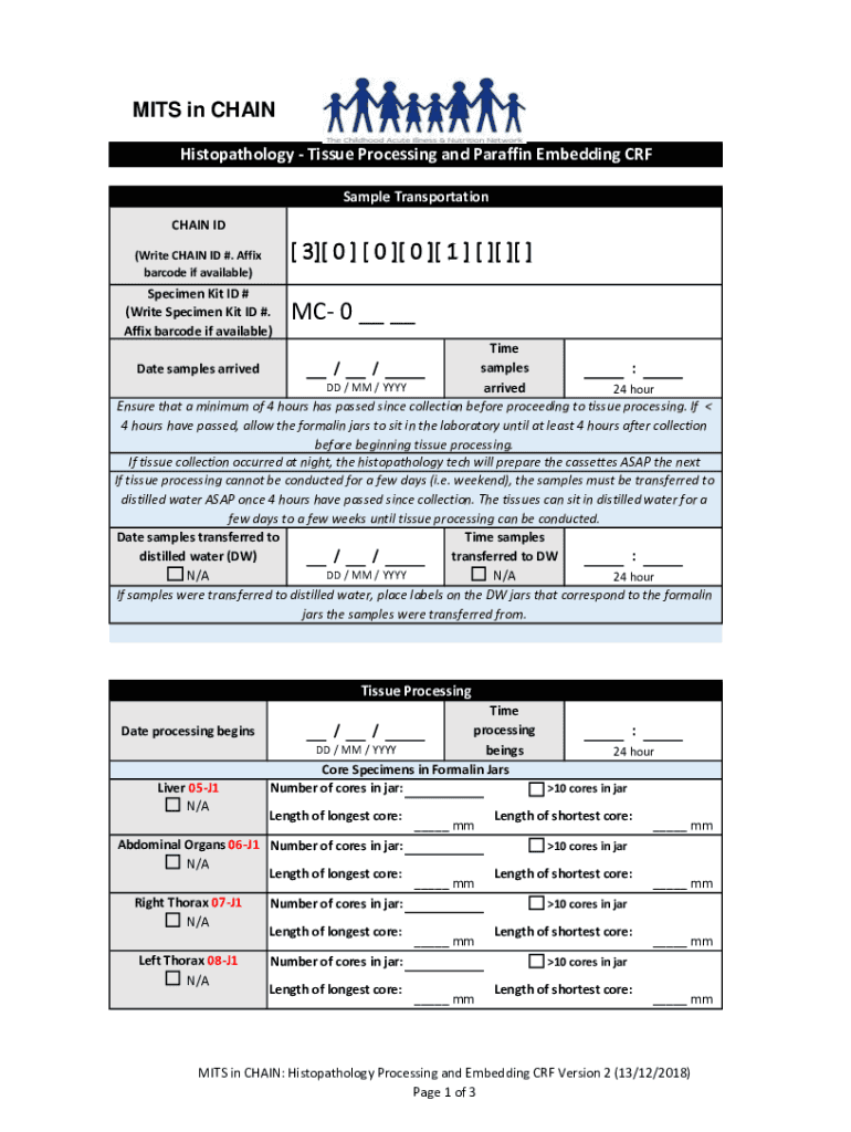 Fillable Online Paraffin embedding tissue samples for sectioning Fax