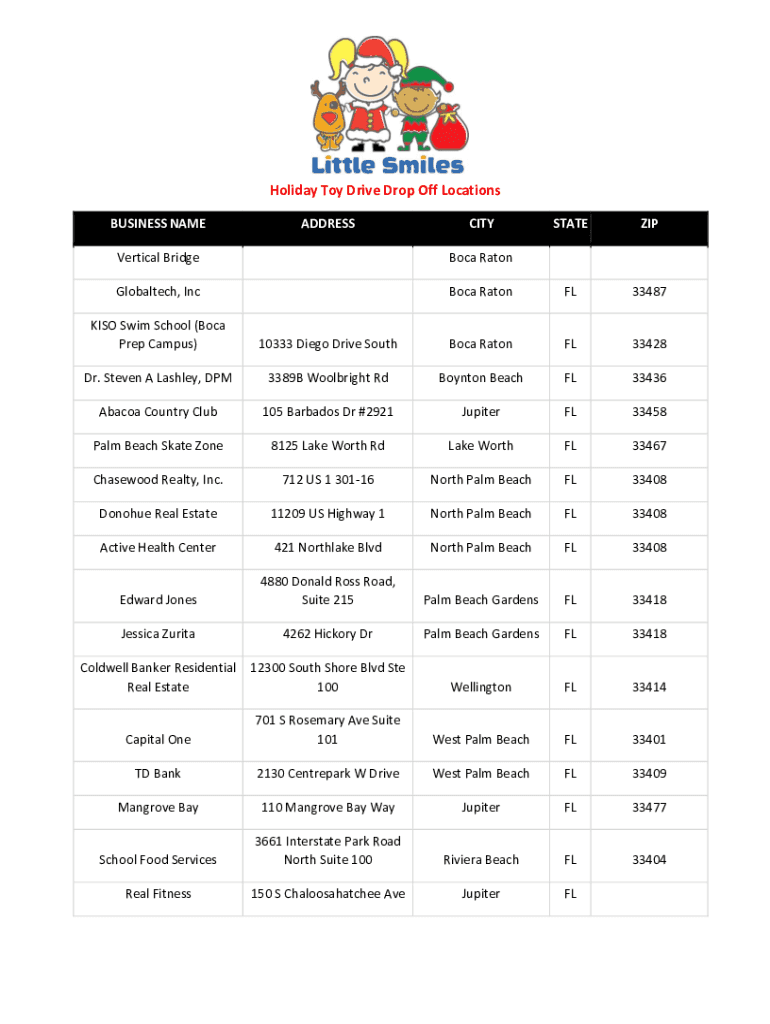 Fillable Online Holiday Toy Drive Drop Off Locations Fax Email Print
