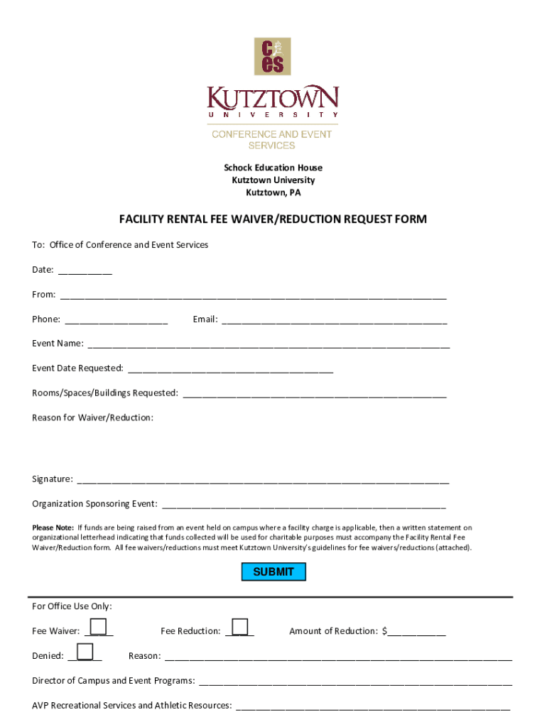 Fillable Online Facility Rental Fee Waiver/Reduction Request form Fax
