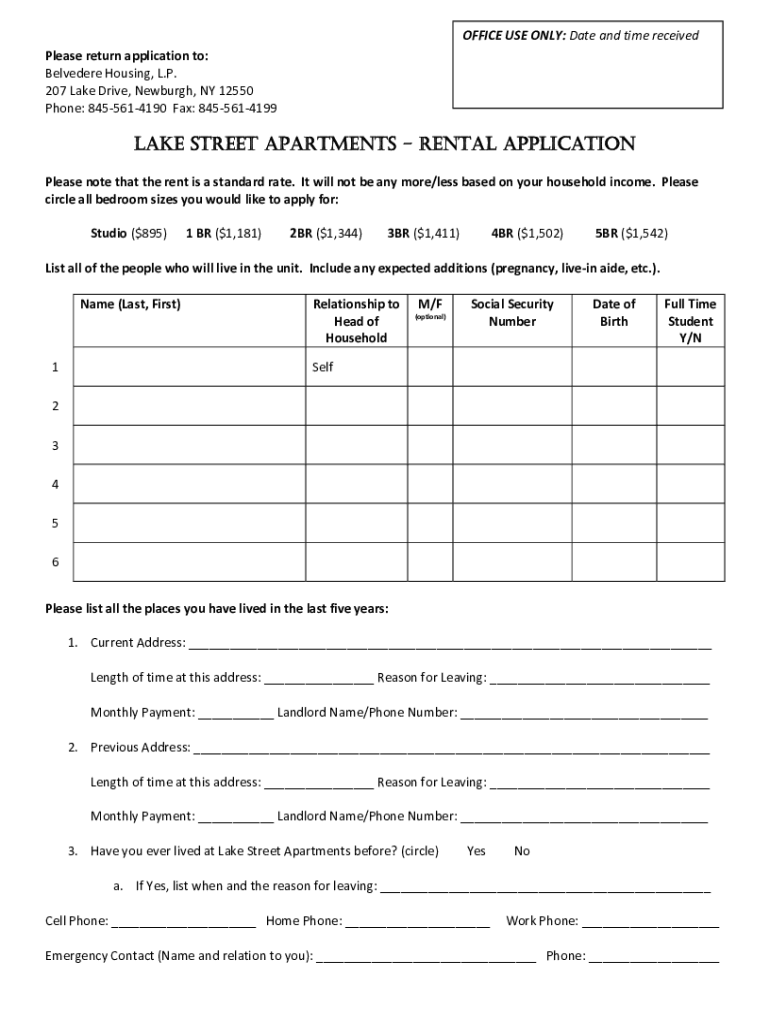 Fillable Online RENTAL APPLICATION LAKE STREET APARTMENTS Fax Email