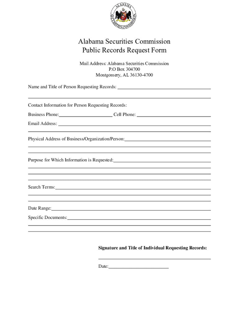Fillable Online asc alabama Public Records Request Form. Public Records