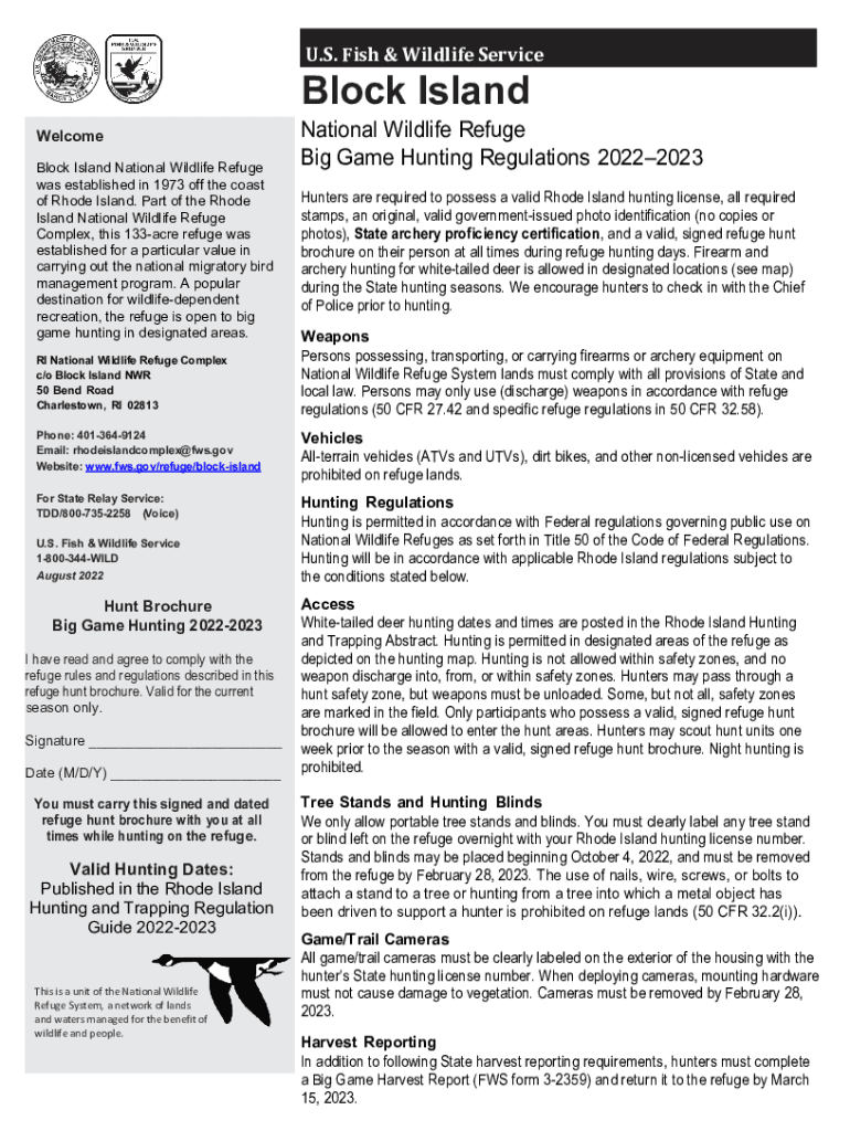 Fillable Online Block Island National Wildlife Refuge Big Game Hunting