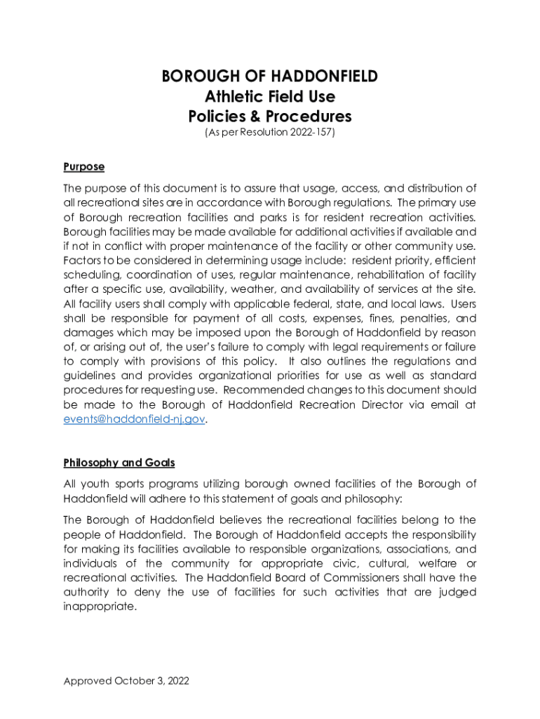 Fillable Online borough of haddonfield regulations for use of ...