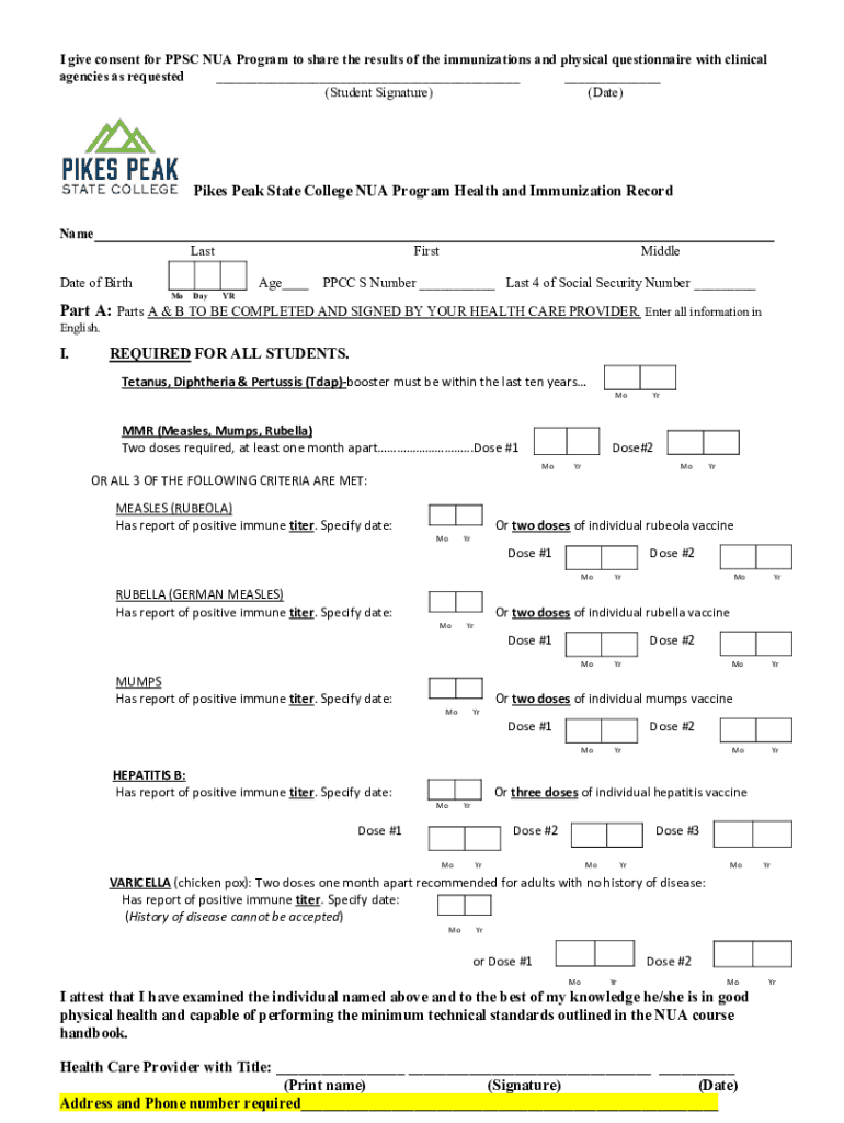 Fillable Online Pikes Peak Community College Nursing Program Fax Email