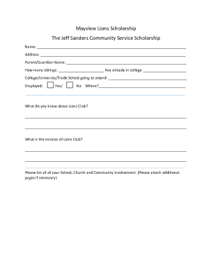 Mayview Lions Club Jeff Sanders Memorial Scholarship Application