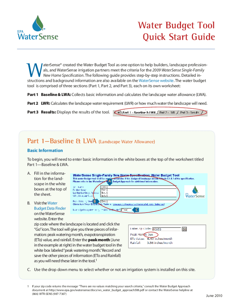 Fillable Online How to use the EPA Watersense Outdoor Water Budget Tool