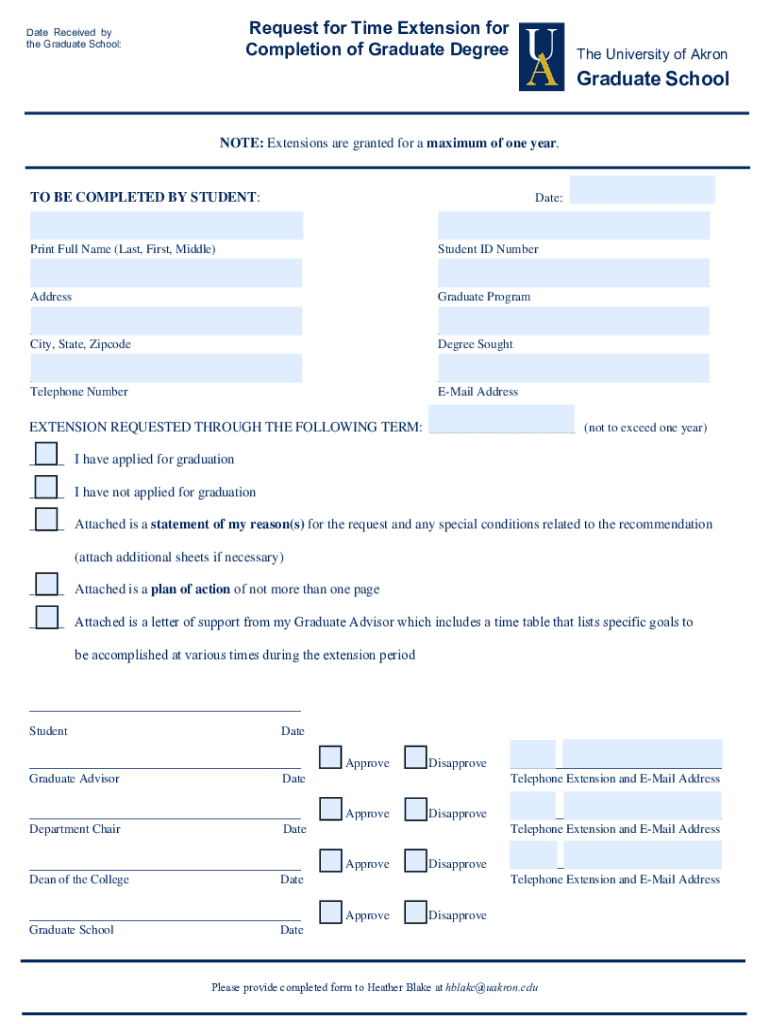 Fillable Online Request for Time Extension for Completion of Graduate