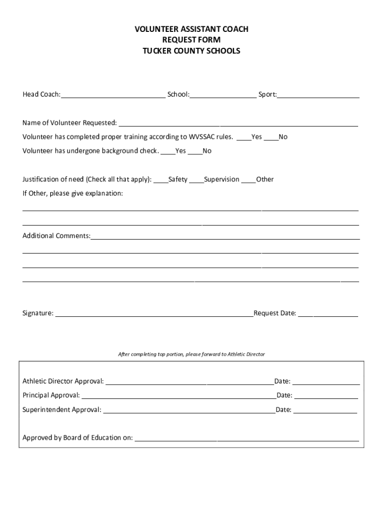 Fillable Online Volunteer Assistant Coach Request Form Fax Email Print