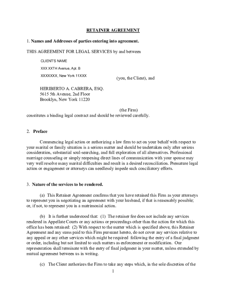Fillable Online Retainer Agreements - Rules, Samples, Cases Fax Email ...