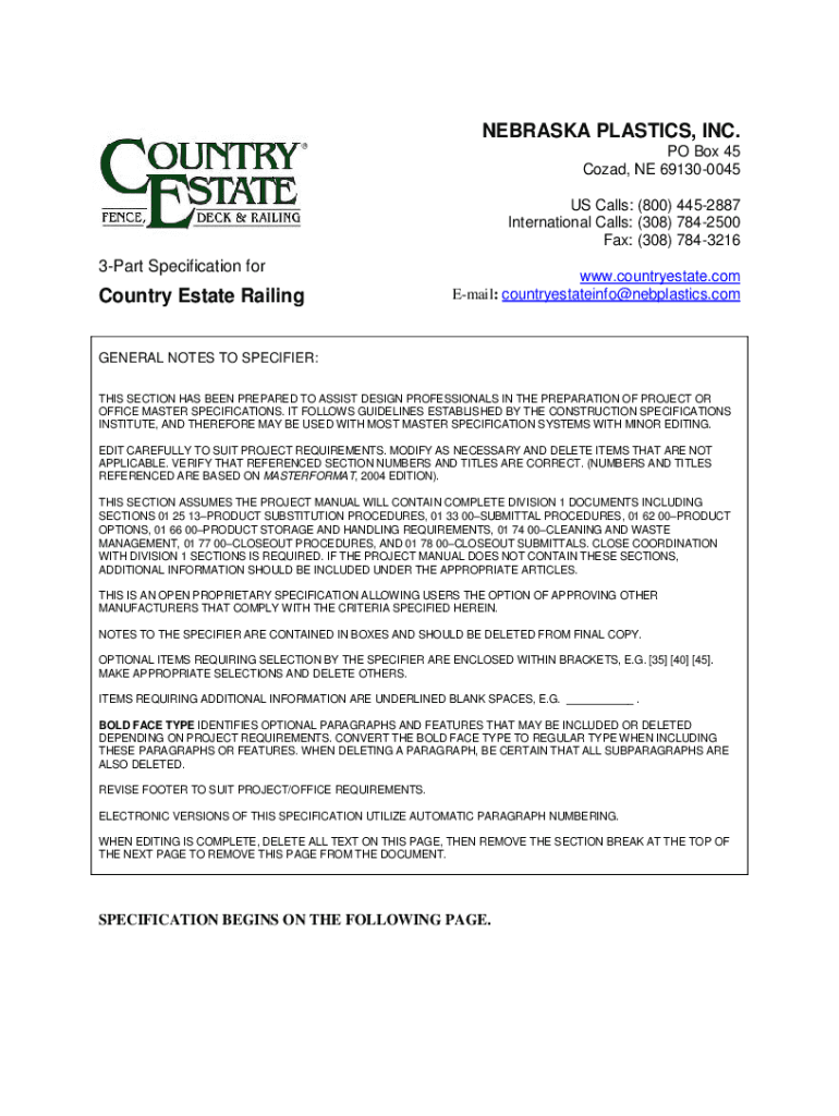 Fillable Online Country Estate Fence manufactured by Nebraska Plastics
